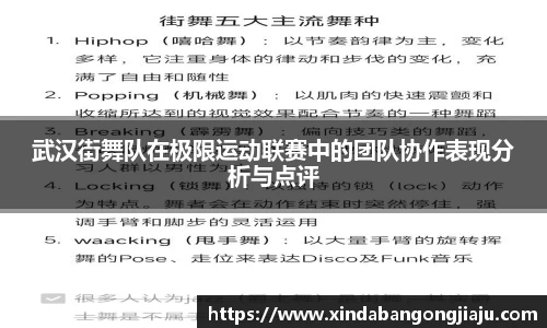 武汉街舞队在极限运动联赛中的团队协作表现分析与点评